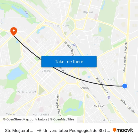 Str. Meșterul Manole to Universitatea Pedagogică de Stat „Ion Creangă” map