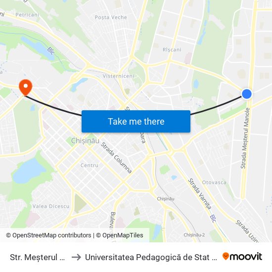 Str. Meșterul Manole to Universitatea Pedagogică de Stat „Ion Creangă” map