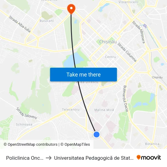 Policlinica Oncologică to Universitatea Pedagogică de Stat „Ion Creangă” map