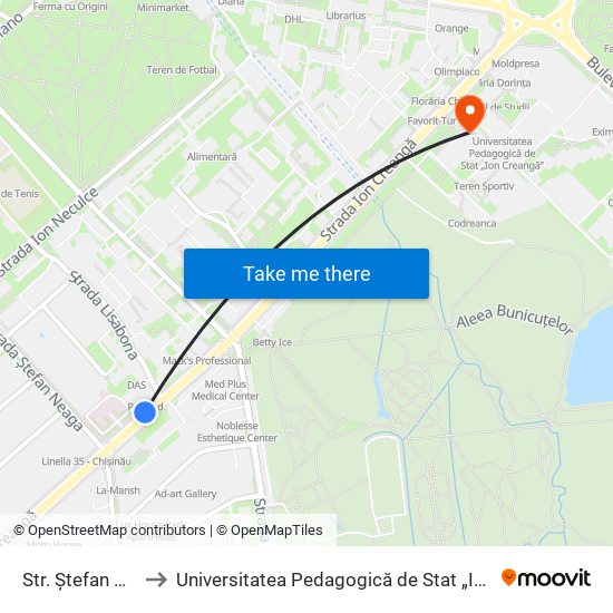 Str. Ștefan Neaga to Universitatea Pedagogică de Stat „Ion Creangă” map