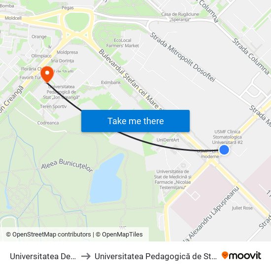 Universitatea De Medicină to Universitatea Pedagogică de Stat „Ion Creangă” map