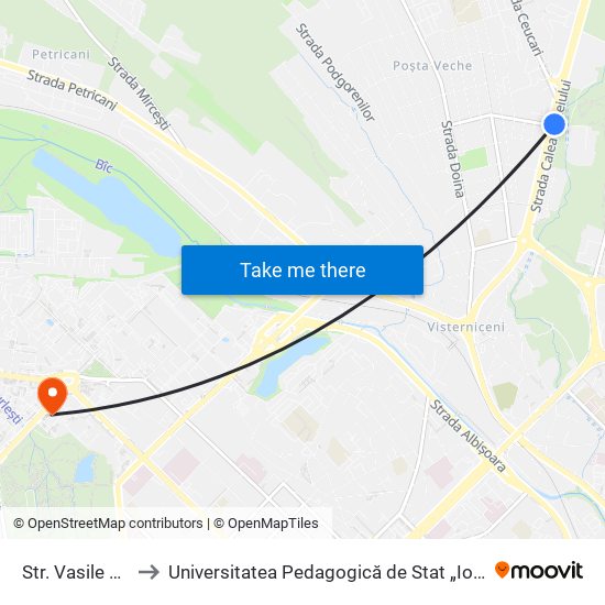 Str. Vasile Badiu to Universitatea Pedagogică de Stat „Ion Creangă” map