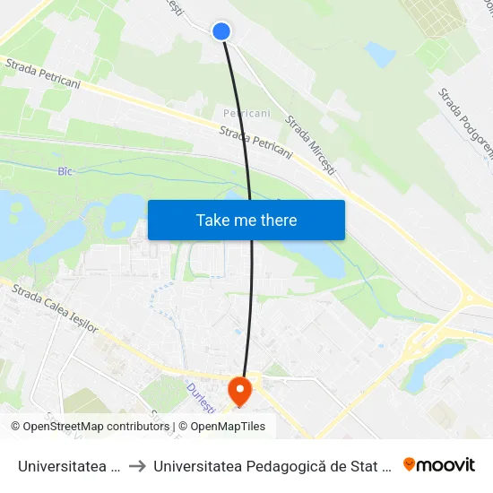 Universitatea Agrară to Universitatea Pedagogică de Stat „Ion Creangă” map
