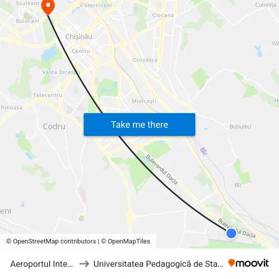 Aeroportul Internațional to Universitatea Pedagogică de Stat „Ion Creangă” map