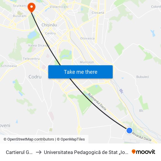 Cartierul Galata to Universitatea Pedagogică de Stat „Ion Creangă” map