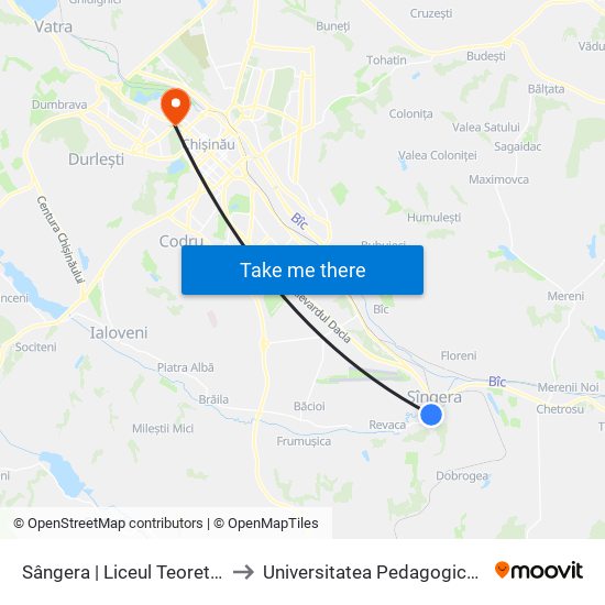 Sângera | Liceul Teoretic Alexandru Cel Bun to Universitatea Pedagogică de Stat „Ion Creangă” map