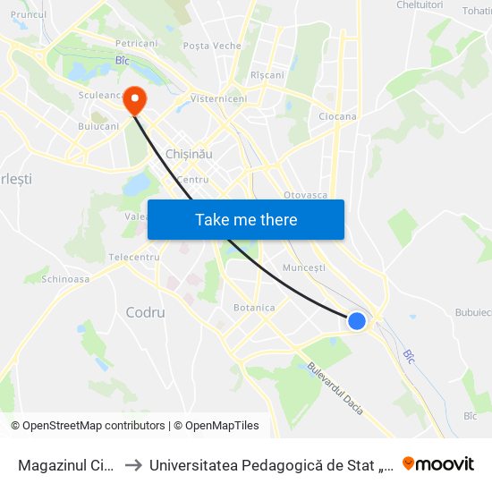 Magazinul Ciocârlia to Universitatea Pedagogică de Stat „Ion Creangă” map