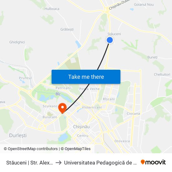 Stăuceni | Str. Alexei Mateevici to Universitatea Pedagogică de Stat „Ion Creangă” map