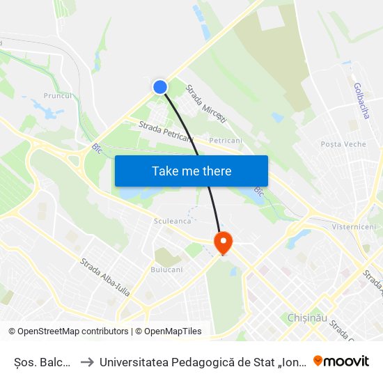 Șos. Balcani 7 to Universitatea Pedagogică de Stat „Ion Creangă” map