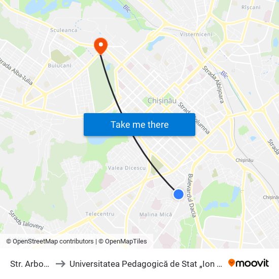 Str. Arborilor to Universitatea Pedagogică de Stat „Ion Creangă” map