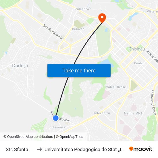 Str. Sfânta Vineri to Universitatea Pedagogică de Stat „Ion Creangă” map