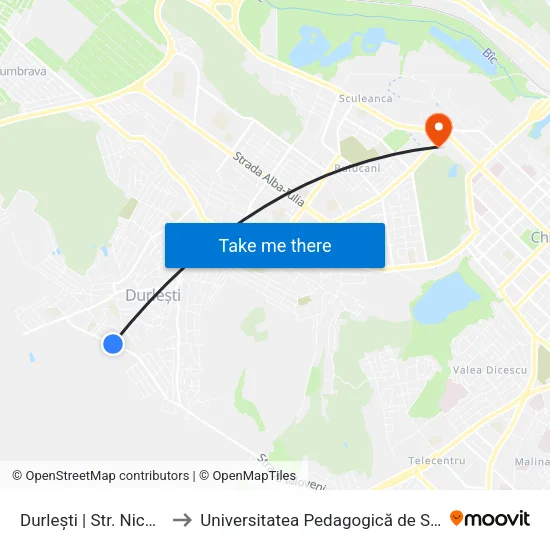Durlești | Str. Nicolae Dimo 2 to Universitatea Pedagogică de Stat „Ion Creangă” map