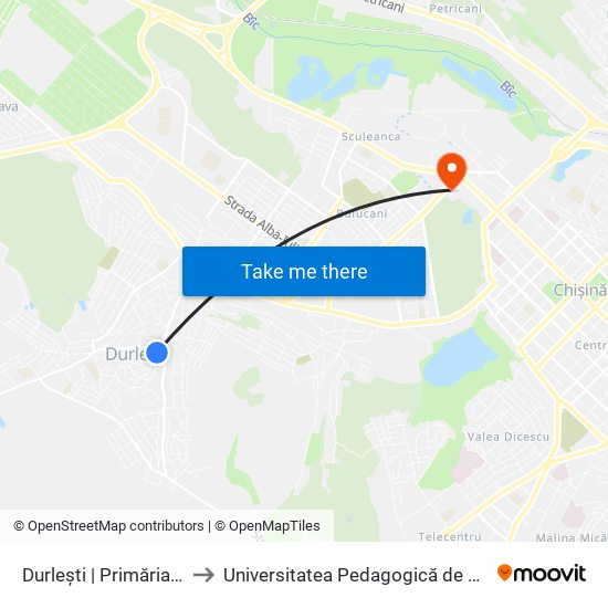 Durlești | Primăria Or. Durlești to Universitatea Pedagogică de Stat „Ion Creangă” map