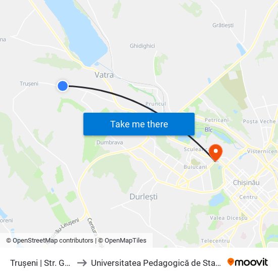 Trușeni | Str. Ghidighici to Universitatea Pedagogică de Stat „Ion Creangă” map