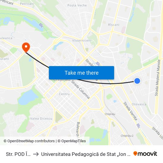 Str. POD Înalt to Universitatea Pedagogică de Stat „Ion Creangă” map