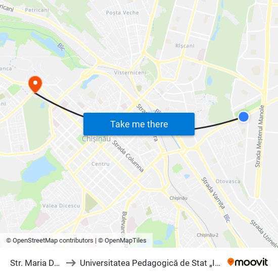 Str. Maria Drăgan to Universitatea Pedagogică de Stat „Ion Creangă” map