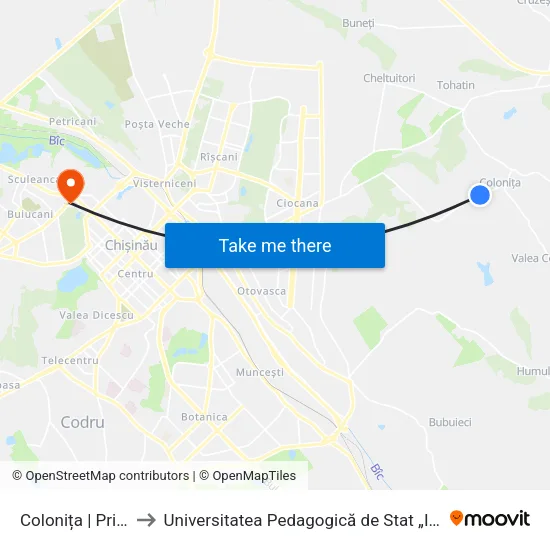Colonița | Primăria to Universitatea Pedagogică de Stat „Ion Creangă” map