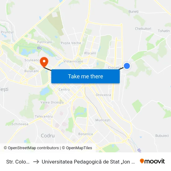 Str. Colonița to Universitatea Pedagogică de Stat „Ion Creangă” map