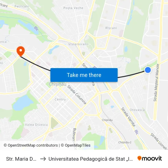 Str. Maria Drăgan to Universitatea Pedagogică de Stat „Ion Creangă” map