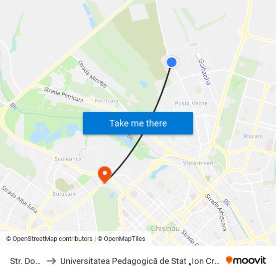 Str. Doina to Universitatea Pedagogică de Stat „Ion Creangă” map