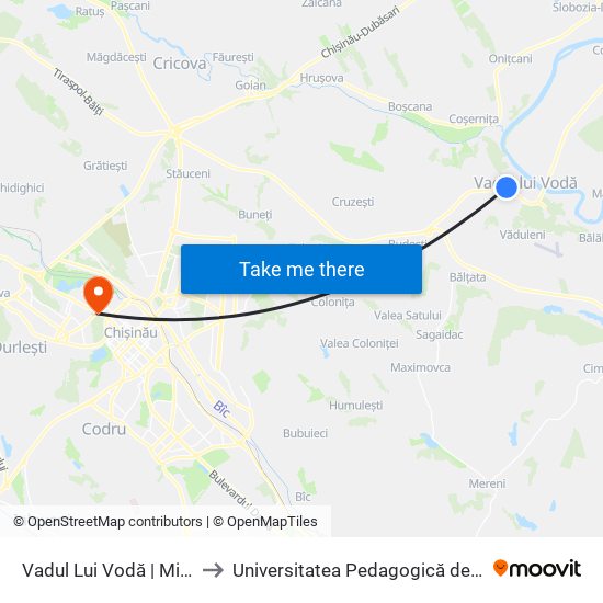 Vadul Lui Vodă | Mihai Eminescu to Universitatea Pedagogică de Stat „Ion Creangă” map