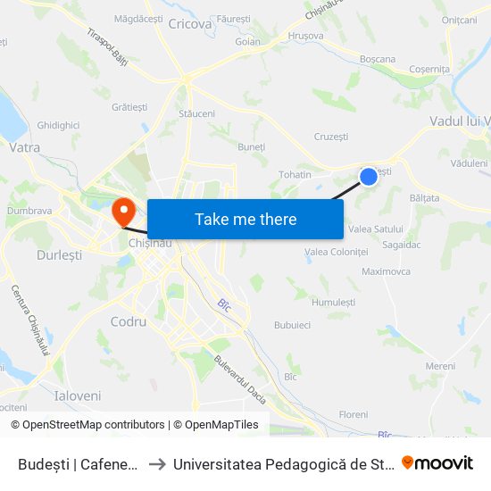 Budești | Cafenea La Foma to Universitatea Pedagogică de Stat „Ion Creangă” map