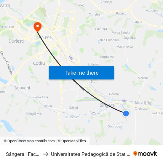 Sângera | Facultativă to Universitatea Pedagogică de Stat „Ion Creangă” map