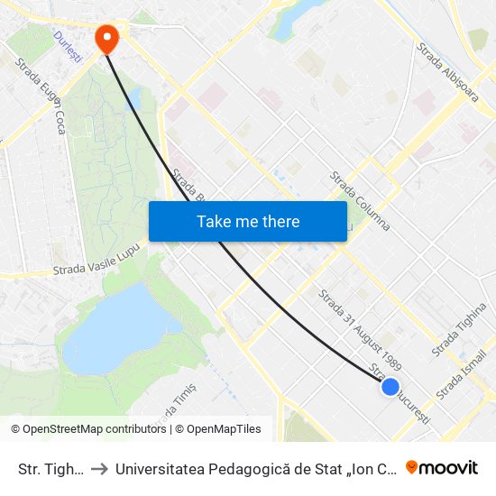 Str. Tighina to Universitatea Pedagogică de Stat „Ion Creangă” map