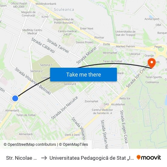 Str. Nicolae Costin to Universitatea Pedagogică de Stat „Ion Creangă” map