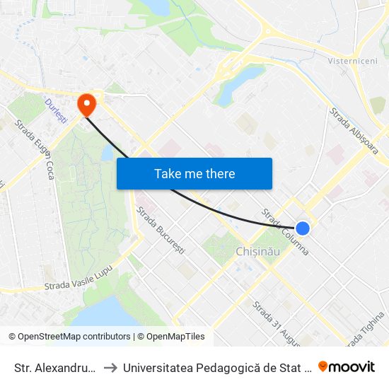 Str. Alexandru Pușkin to Universitatea Pedagogică de Stat „Ion Creangă” map