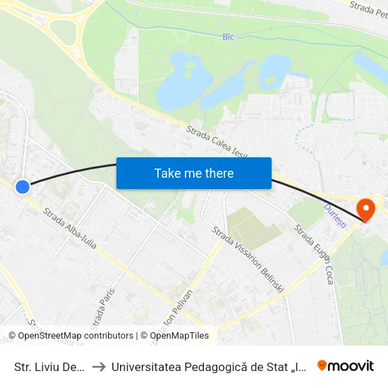 Str. Liviu Deleanu to Universitatea Pedagogică de Stat „Ion Creangă” map