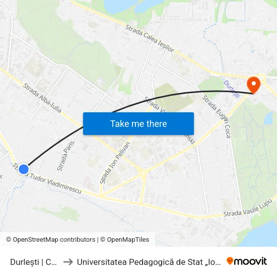 Durlești | Centru to Universitatea Pedagogică de Stat „Ion Creangă” map