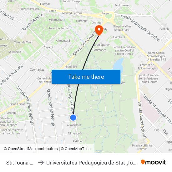Str. Ioana Radu to Universitatea Pedagogică de Stat „Ion Creangă” map