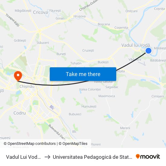 Vadul Lui Vodă | Plaja to Universitatea Pedagogică de Stat „Ion Creangă” map