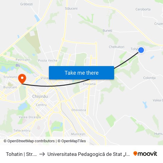 Tohatin | Str. Păcii to Universitatea Pedagogică de Stat „Ion Creangă” map