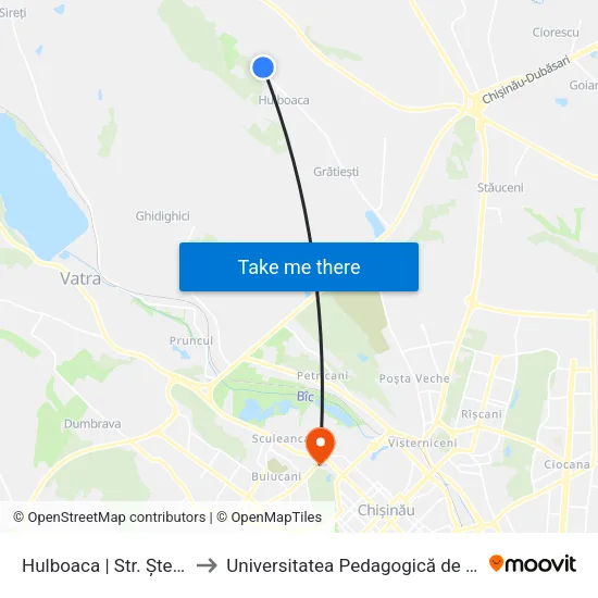 Hulboaca | Str. Ștefan Cel Mare to Universitatea Pedagogică de Stat „Ion Creangă” map