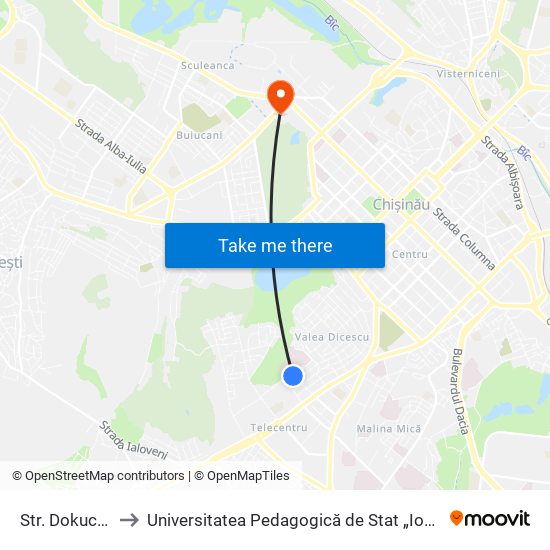 Str. Dokuceaev to Universitatea Pedagogică de Stat „Ion Creangă” map