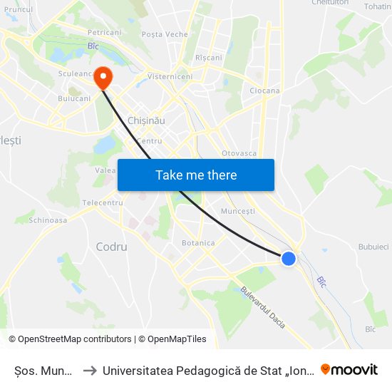 Șos. Muncești to Universitatea Pedagogică de Stat „Ion Creangă” map