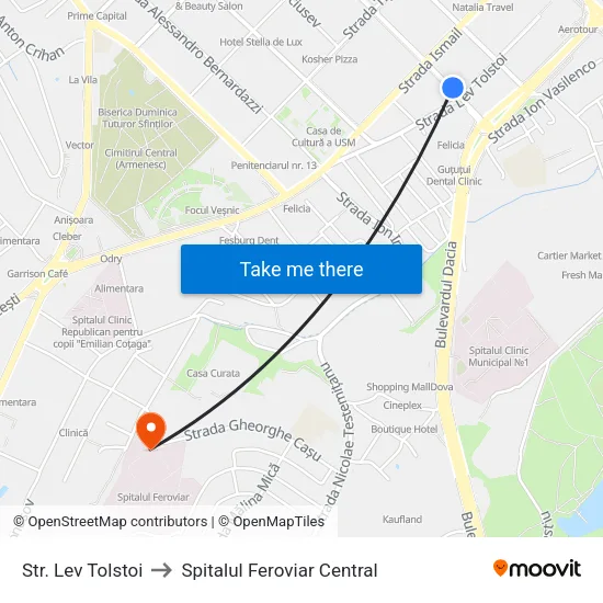 Str. Lev Tolstoi to Spitalul Feroviar Central map
