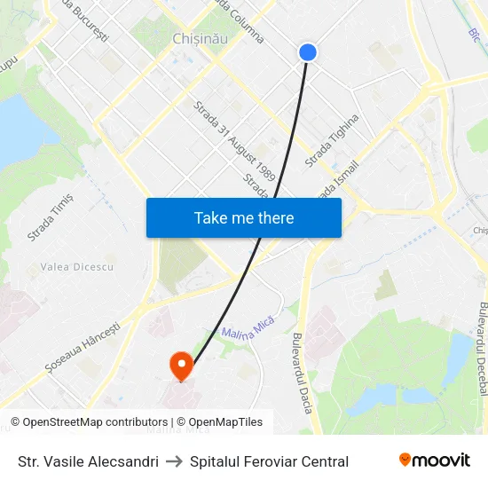 Str. Vasile Alecsandri to Spitalul Feroviar Central map