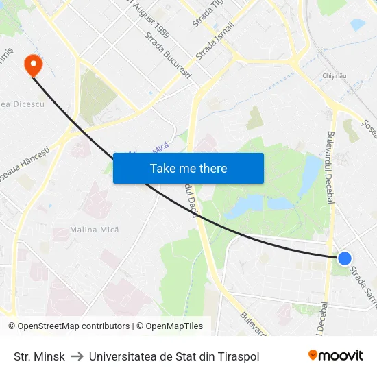 Str. Minsk to Universitatea de Stat din Tiraspol map