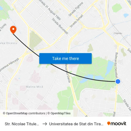 Str. Nicolae Titulescu to Universitatea de Stat din Tiraspol map