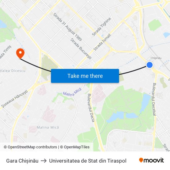 Gara Chișinău to Universitatea de Stat din Tiraspol map