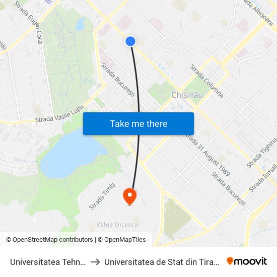 Universitatea Tehnică to Universitatea de Stat din Tiraspol map