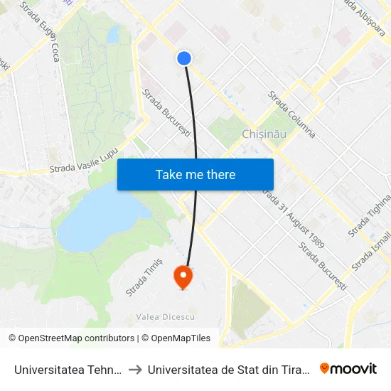 Universitatea Tehnică to Universitatea de Stat din Tiraspol map