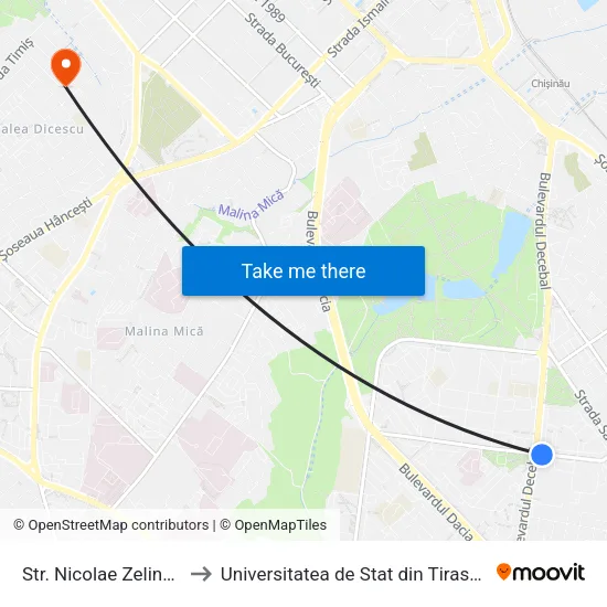 Str. Nicolae Zelinski to Universitatea de Stat din Tiraspol map