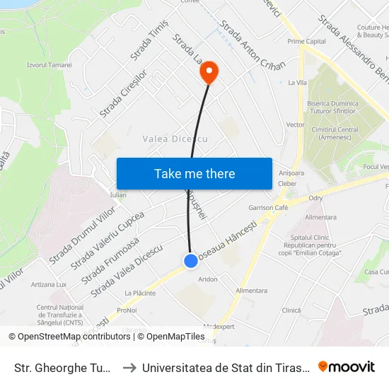 Str. Gheorghe Tudor to Universitatea de Stat din Tiraspol map