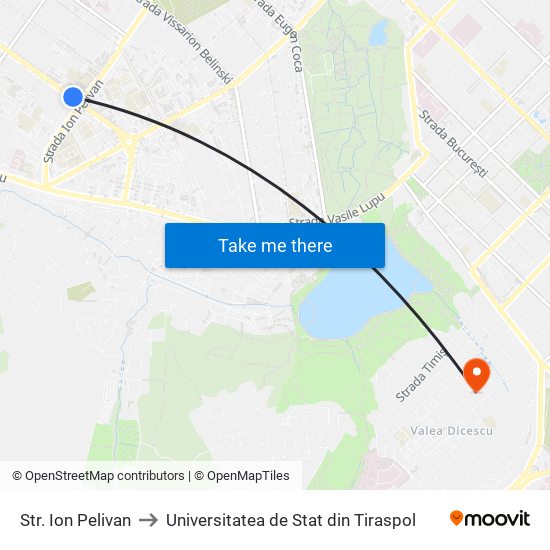 Str. Ion Pelivan to Universitatea de Stat din Tiraspol map