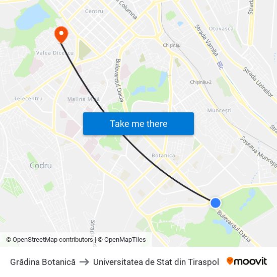 Grădina Botanică to Universitatea de Stat din Tiraspol map