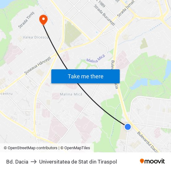 Bd. Dacia to Universitatea de Stat din Tiraspol map